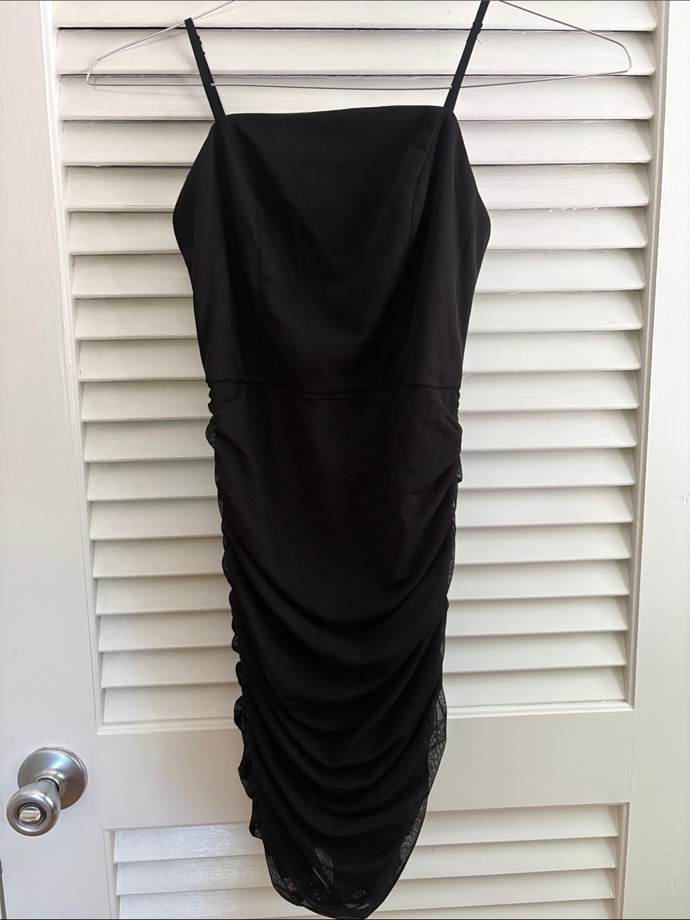 LBD-Black Strapless Ruched Midi Dress, Small